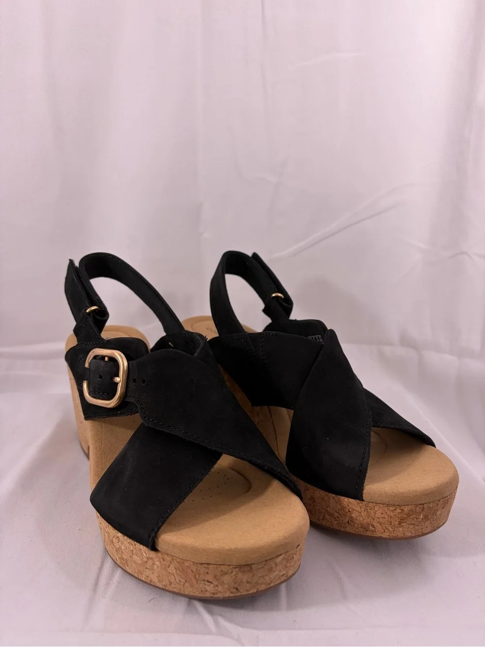 NWT Clarks Women’s Size 9 Black Cork Platform Slingback Sandals